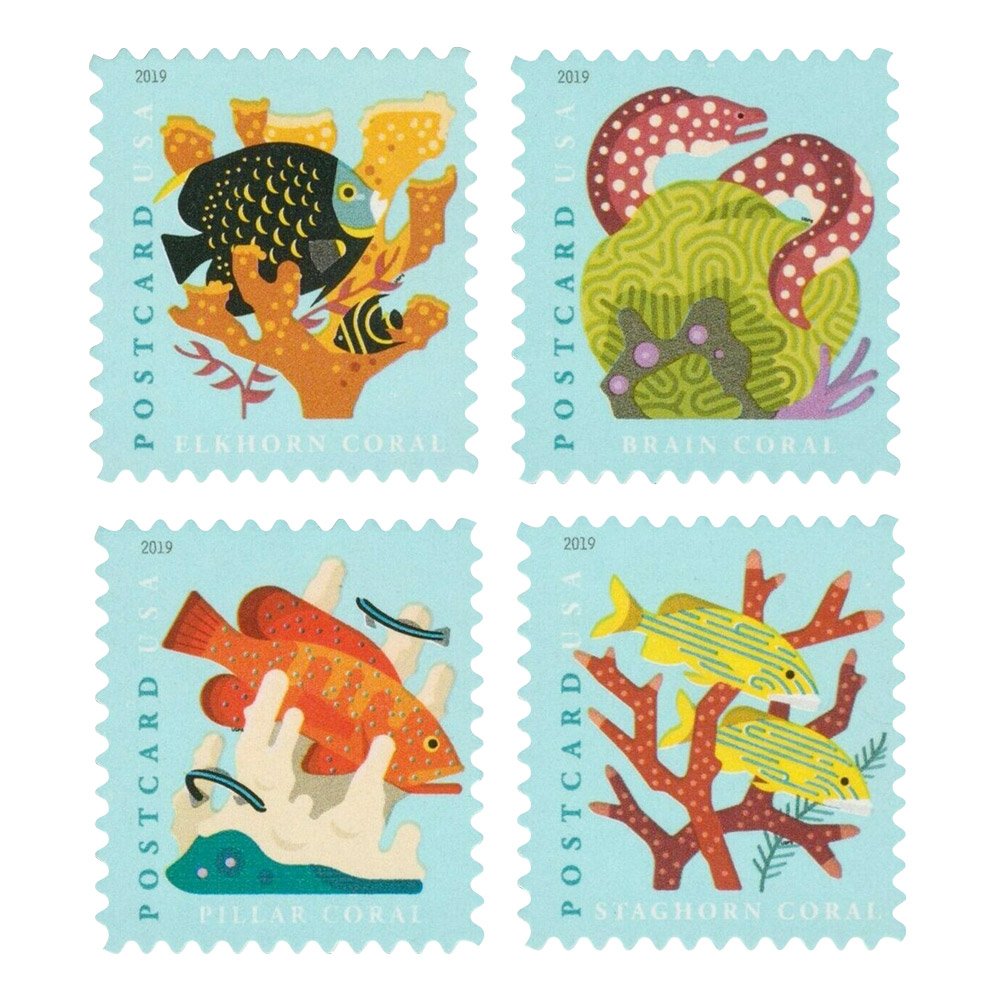 (2019) USPS Coral Reefs Postcard First Class Forever Postage Stamps