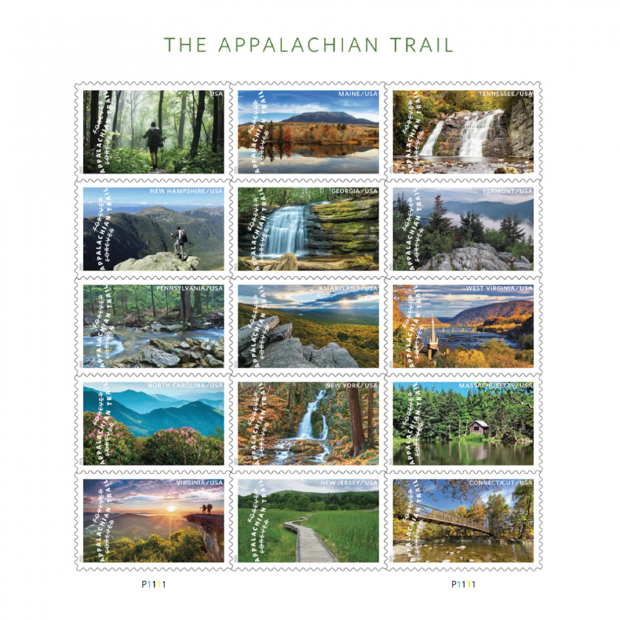 2025 The Appalachian Trail Forever Stamps, Sheet of 15 |Multiple Stamp Designs