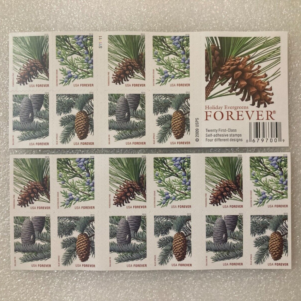 2009 Holiday Evergreens Booklet Pane of 20 First Class Stamps